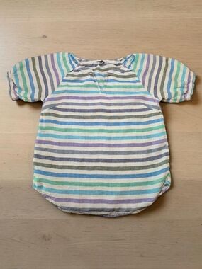 Talbots Linen Striped Puff Sleeve Tee in Blue, Green & Purple